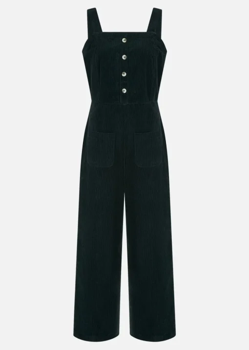 Yumi Black Cord Stretch Dungaree Style Jumpsuit