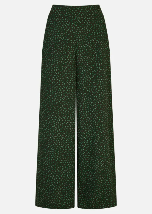 Yumi Black Ditsy Floral Print Relaxed Wide Leg Trousers