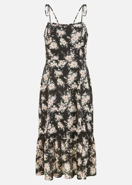 Yumi Black Floral Midi Sundress With Split Hem