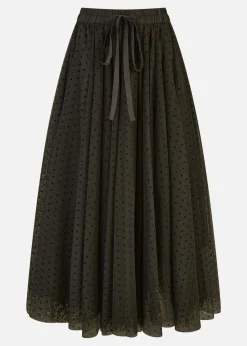 Yumi Black Mesh Heart Print Tulle Skirt