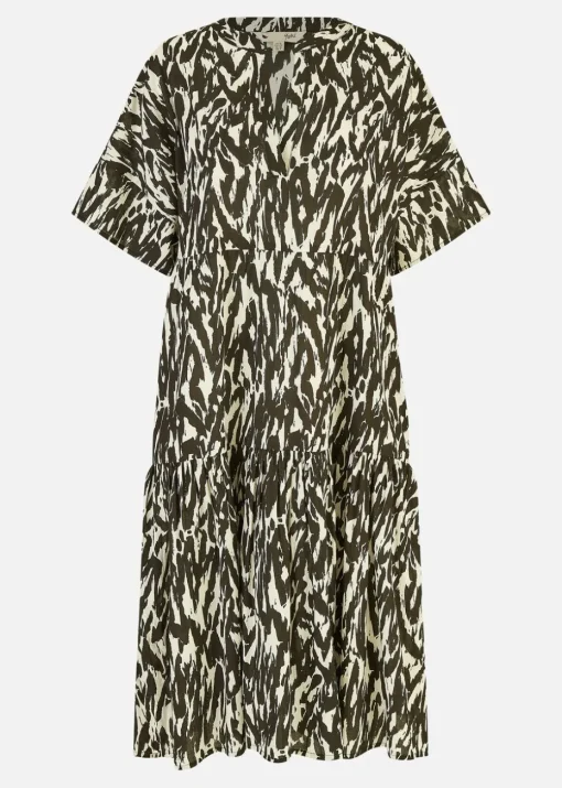 Yumi Black Organic Cotton Animal Print Tiered Tunic Dress
