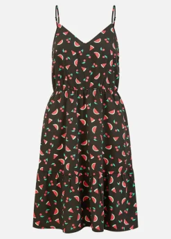 Yumi Black Recycled Fabric Watermelon Print Sundress