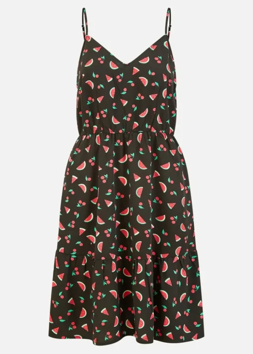 Yumi Black Recycled Fabric Watermelon Print Sundress