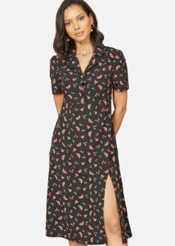 Yumi Black Recycled Watermelon Print Shirt Dress With Side Split