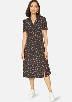 Yumi Black Recycled Watermelon Print Shirt Dress With Side Split