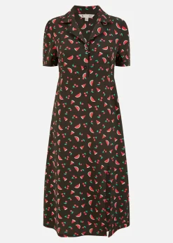 Yumi Black Recycled Watermelon Print Shirt Dress With Side Split