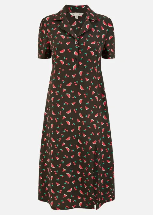 Yumi Black Recycled Watermelon Print Shirt Dress With Side Split