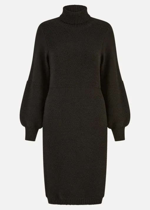 Yumi Black Roll Neck Knitted Dress With Fitted Waist