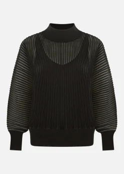 Yumi Black Sheer Roll Neck Jumper With Knitted Vest Top