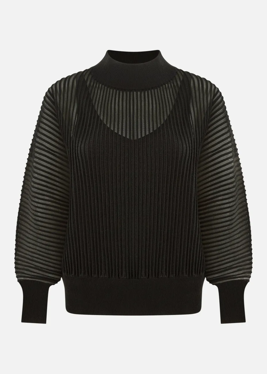 Yumi Black Sheer Roll Neck Jumper With Knitted Vest Top