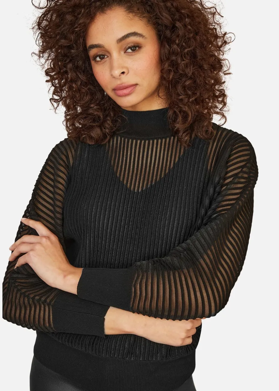 Yumi Black Sheer Roll Neck Jumper With Knitted Vest Top