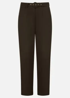 Yumi Black Straight Leg Crepe Trousers With Belt