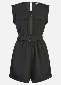 Yumi Black Utility Playsuit With Pockets