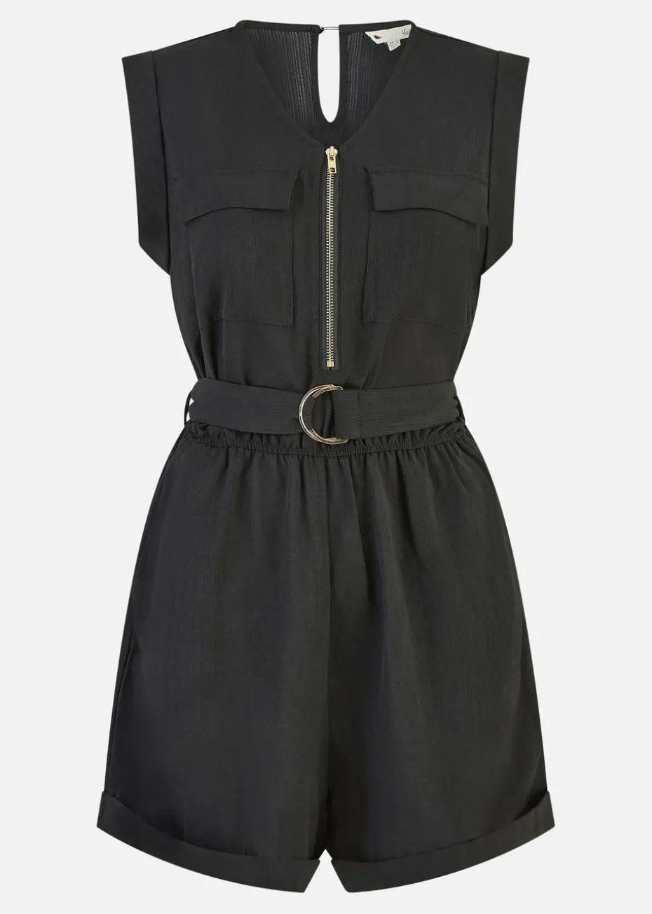 Yumi Black Utility Playsuit With Pockets
