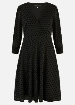 Yumi Black Velour Spot Wrap Skater Dress