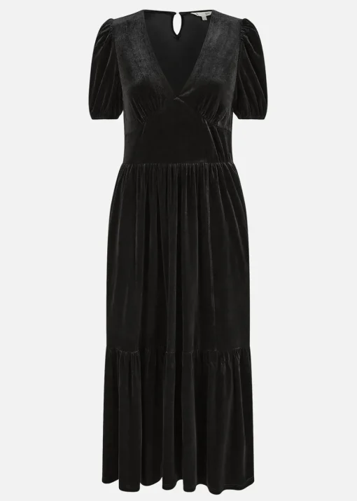 Yumi Black Velvet Midi Dress