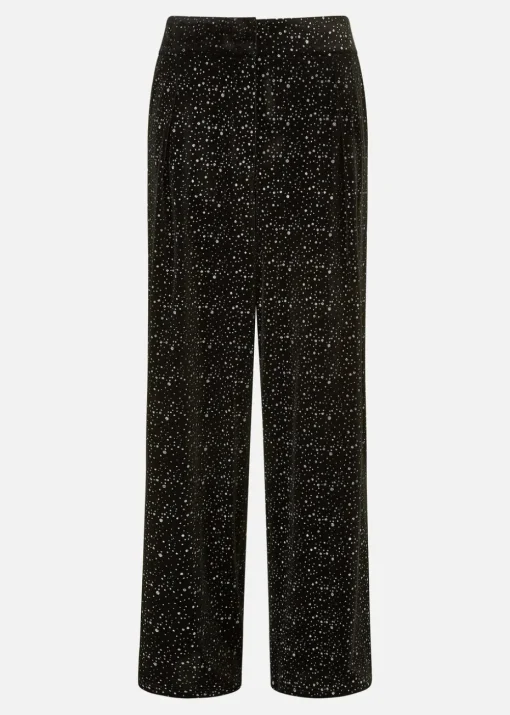 Yumi Black Velvet Sparkle Wide Leg Trousers