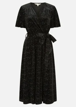 Yumi Black Velvet Sparkle Wrap Midi Dress