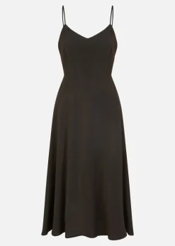 Yumi Black Viscose Tie Back Midi Sun Dress