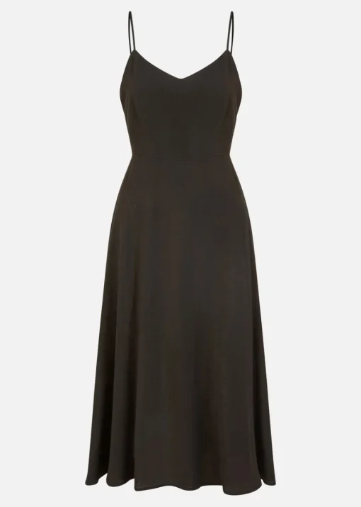 Yumi Black Viscose Tie Back Midi Sun Dress