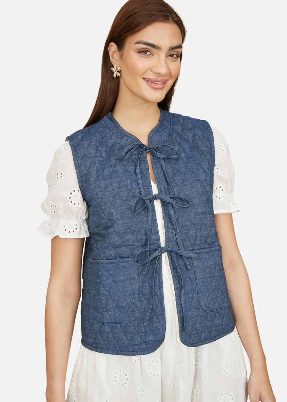 Yumi Blue Chambray Cotton Quilted Reversible Vest