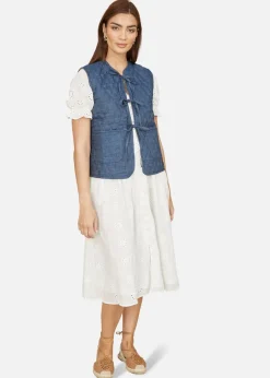 Yumi Blue Chambray Cotton Quilted Reversible Vest