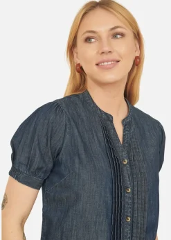 Yumi Blue Chambray Pleated Denim Shirt