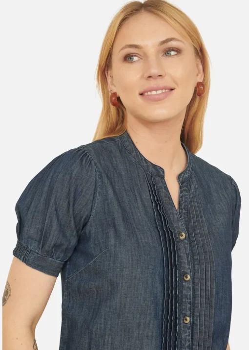 Yumi Blue Chambray Pleated Denim Shirt