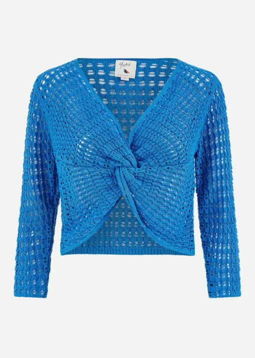 Yumi Blue Cotton Crochet Knitted Top