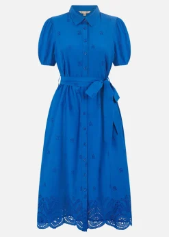 Yumi Blue Cotton Shirt Midi Dress With Cut Out Details
