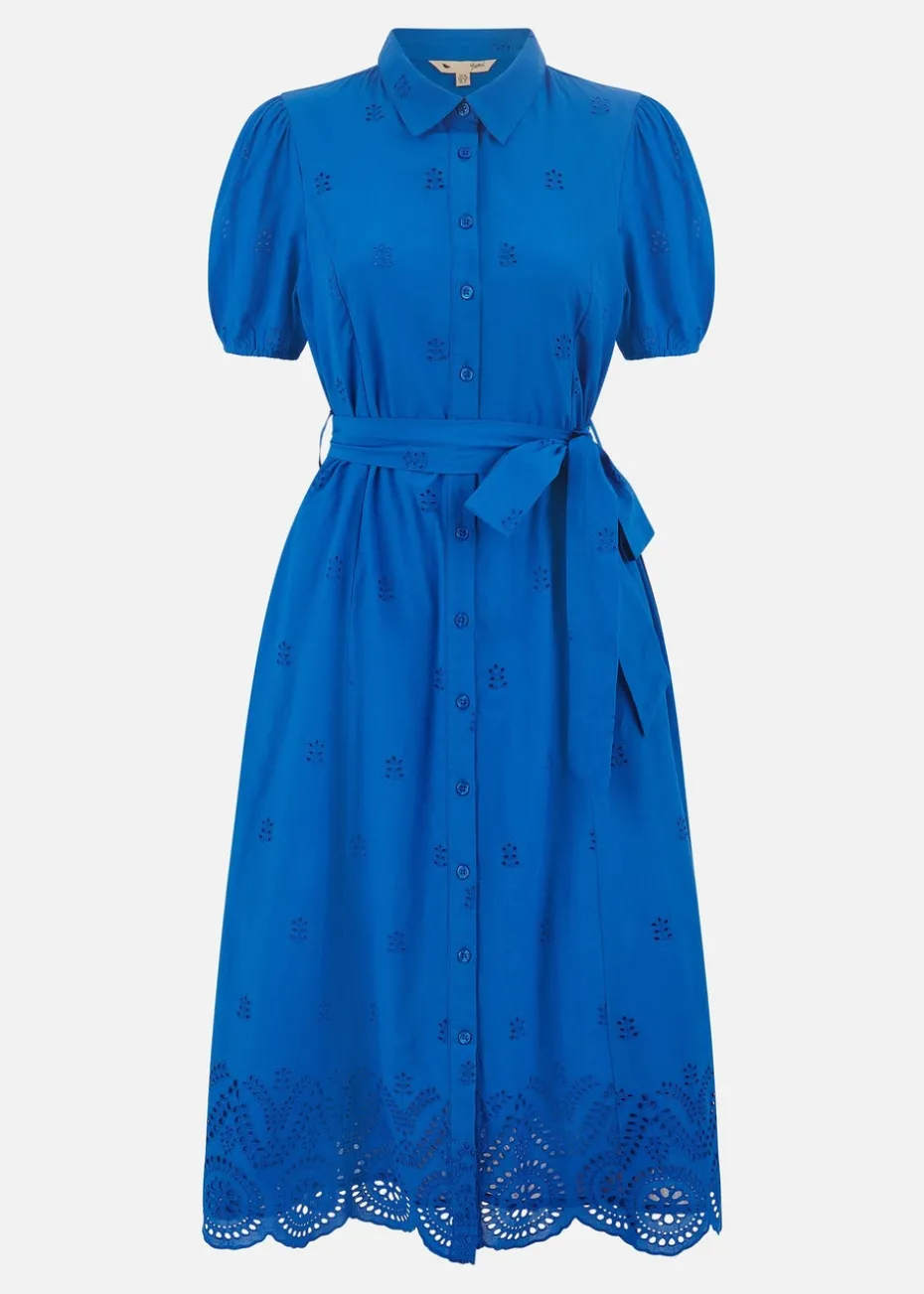 Yumi Blue Cotton Shirt Midi Dress With Cut Out Details