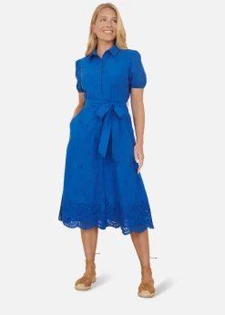 Yumi Blue Cotton Shirt Midi Dress With Cut Out Details