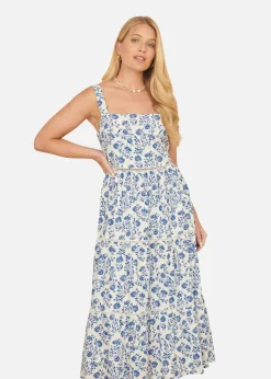 Yumi Blue Floral Broderie Anglaise Midi Sun Dress