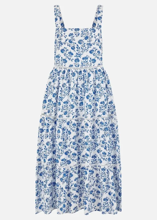Yumi Blue Floral Broderie Anglaise Midi Sun Dress