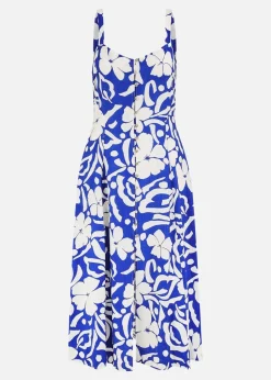 Yumi Blue Floral Button Through Midi Dress