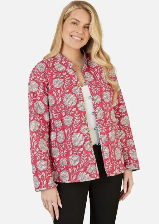 Yumi Blue Floral Print Reversible Cotton Quilted Jacket