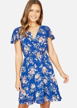 Yumi Blue Floral Print Skater Dress