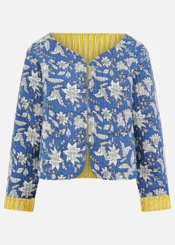 Yumi Blue Floral Reversible Cotton Quilted Jacket