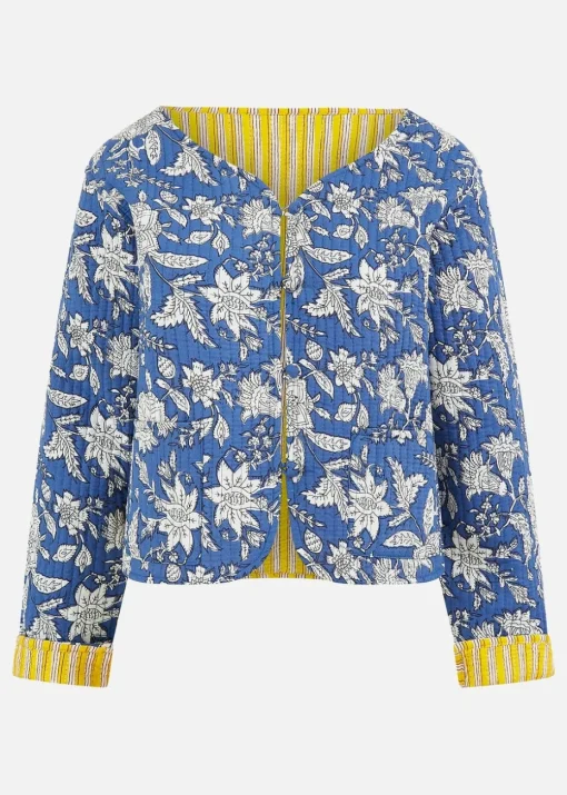 Yumi Blue Floral Reversible Cotton Quilted Jacket