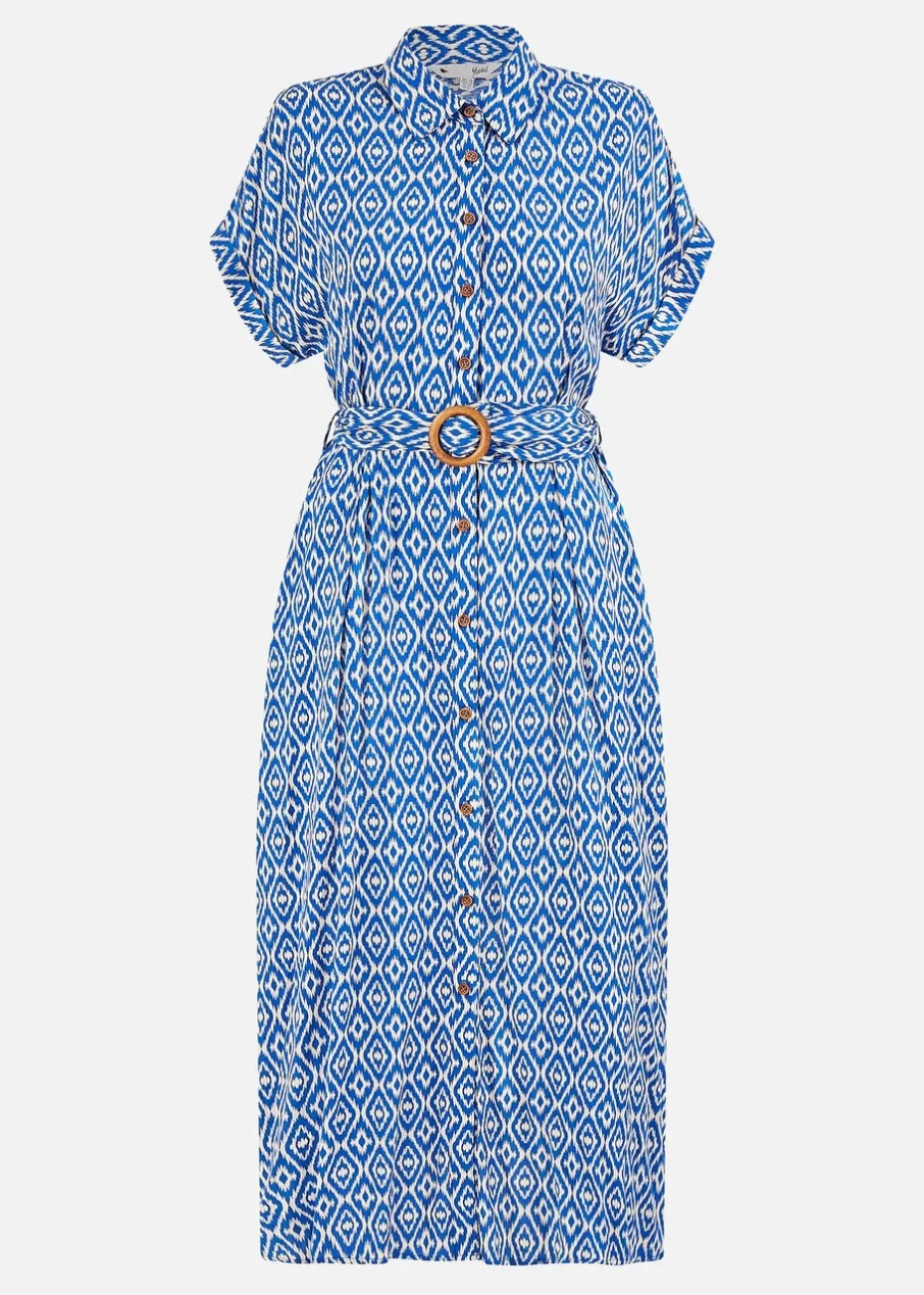 Yumi Blue Viscose Midi Shirt Dress With Matching Belt