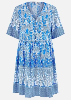 Yumi Blue Viscose Palm Relaxed Tunic