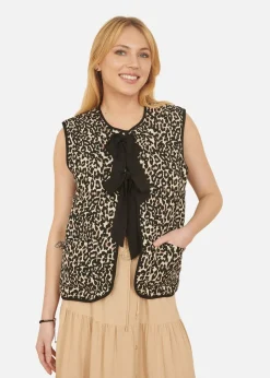 Yumi Brown Leopard Print Waistcoat With Bow Ties