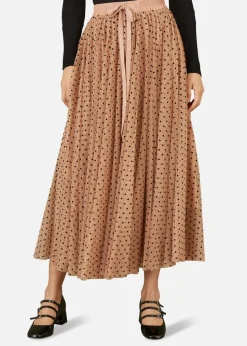 Yumi Brown Mesh Heart Print Tulle Skirt