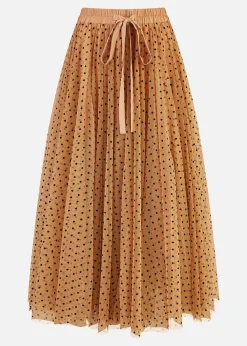 Yumi Brown Mesh Heart Print Tulle Skirt
