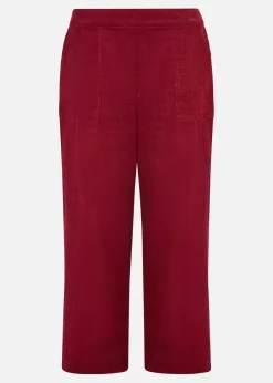 Yumi Burgundy Cord Cropped Wide Leg Trousers With Pockets