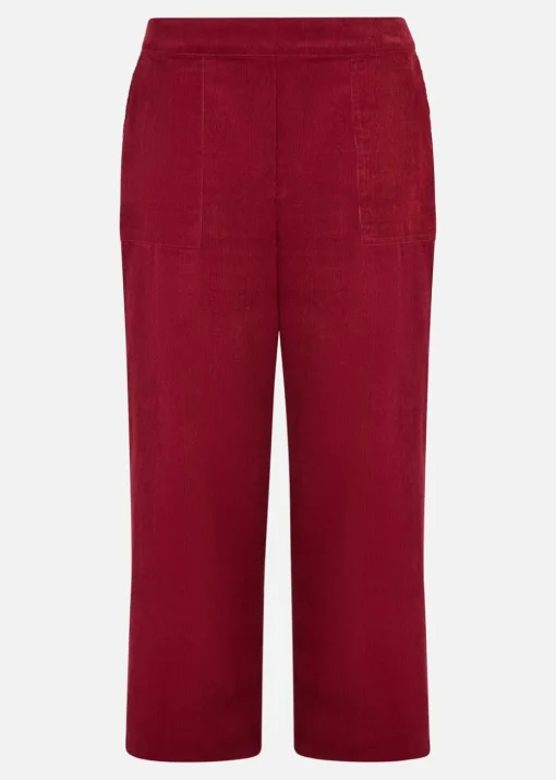 Yumi Burgundy Cord Cropped Wide Leg Trousers With Pockets