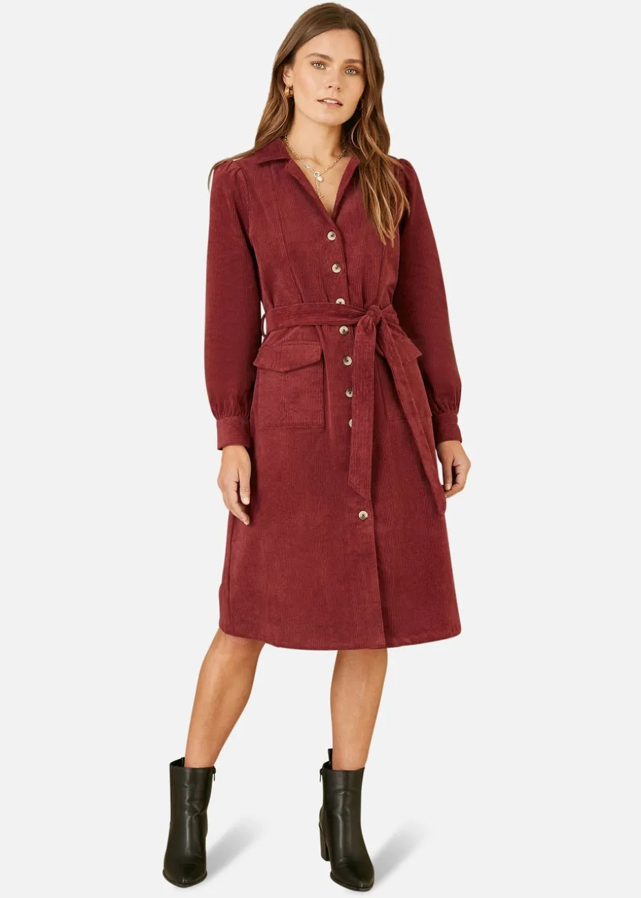 Yumi Burgundy Cord Midi Shirt Dress