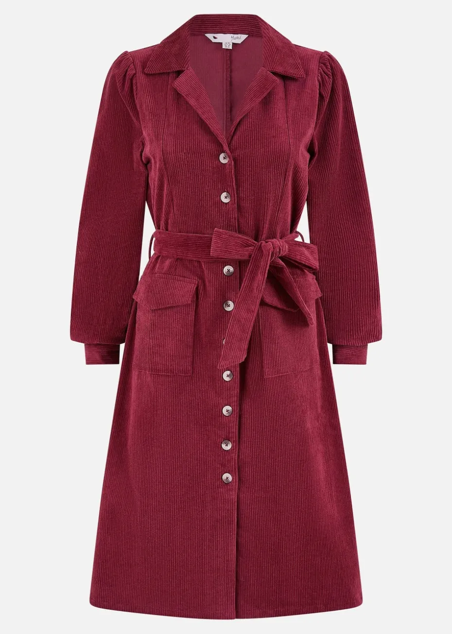 Yumi Burgundy Cord Midi Shirt Dress