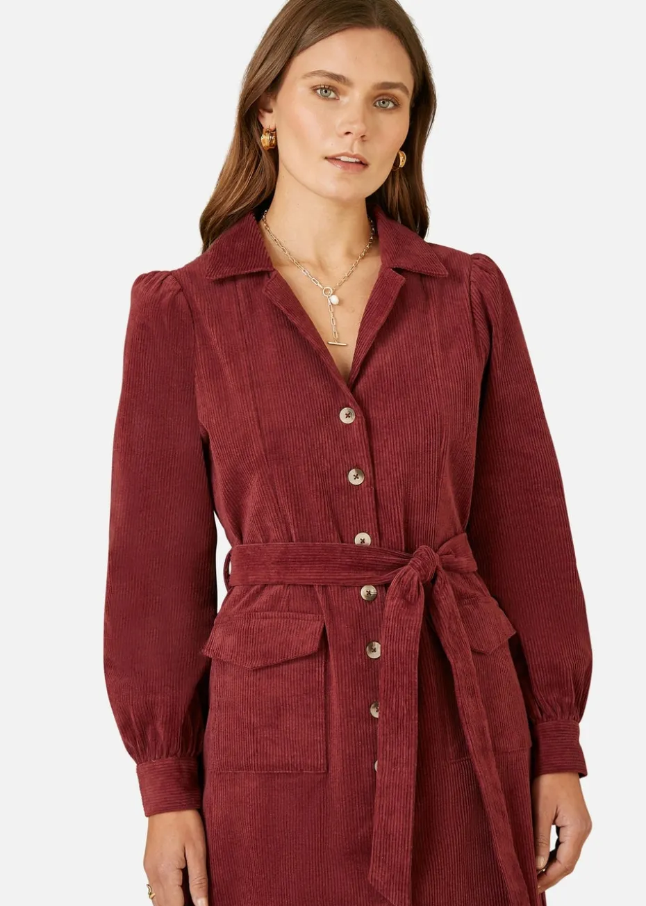 Yumi Burgundy Cord Midi Shirt Dress