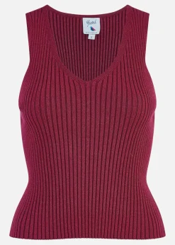 Yumi Burgundy Metallic Rib Knitted Vest Top